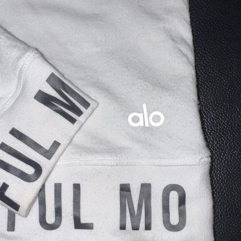 Alo Yoga Cropped White Hoodie with 'Mindful Movement' Trim - Picture 3 of 5